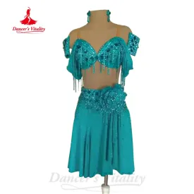 Latin Dance Performance Clothing for Women Custom Senior AB Stones Rumba Chacha Tango Competiton Costume Skirt Child Latin Suit