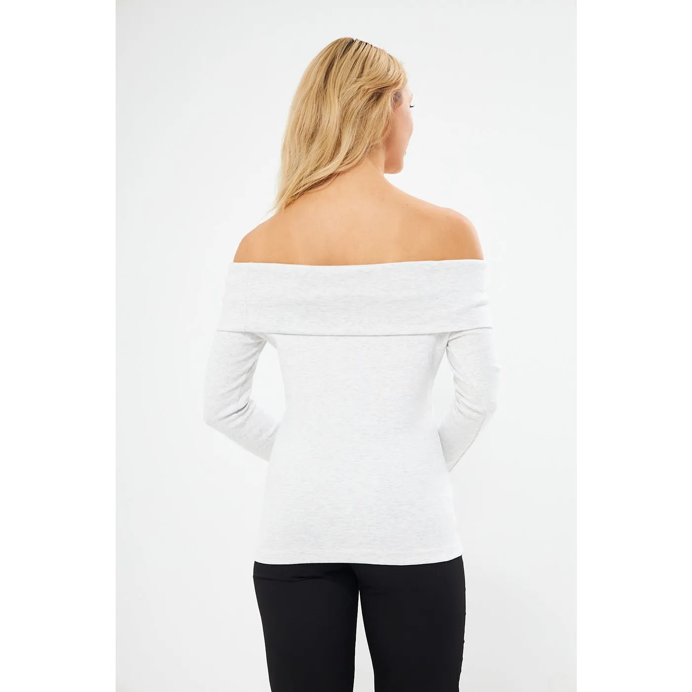 Light Grey Rib Off-Shoulder Top