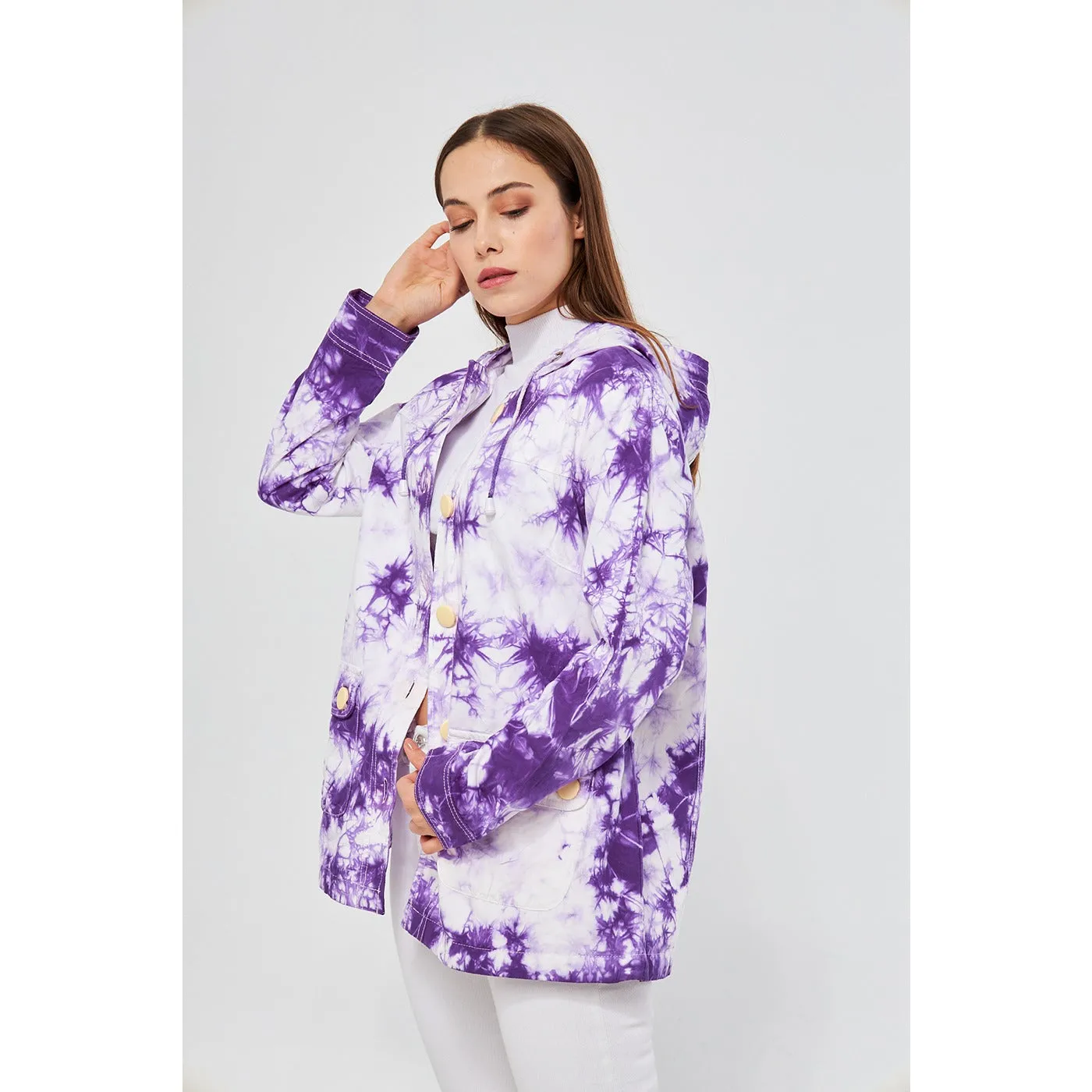 Lilac Tie Dye Button Down Hoodie