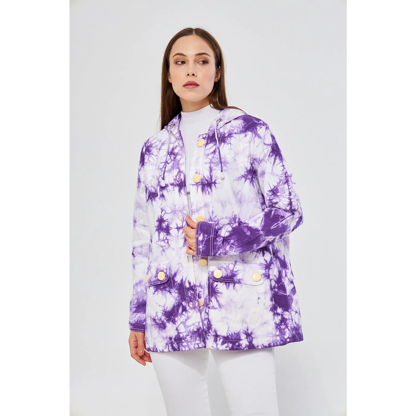 Lilac Tie Dye Button Down Hoodie