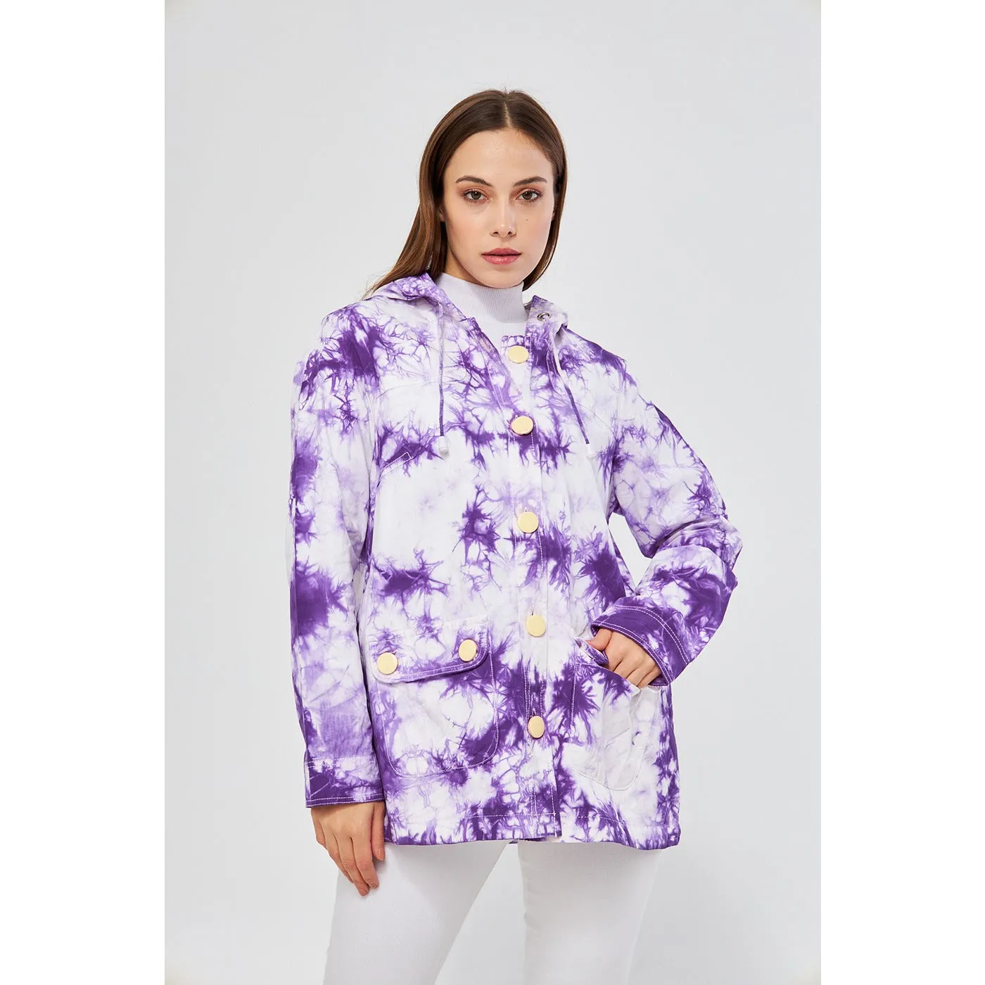 Lilac Tie Dye Button Down Hoodie