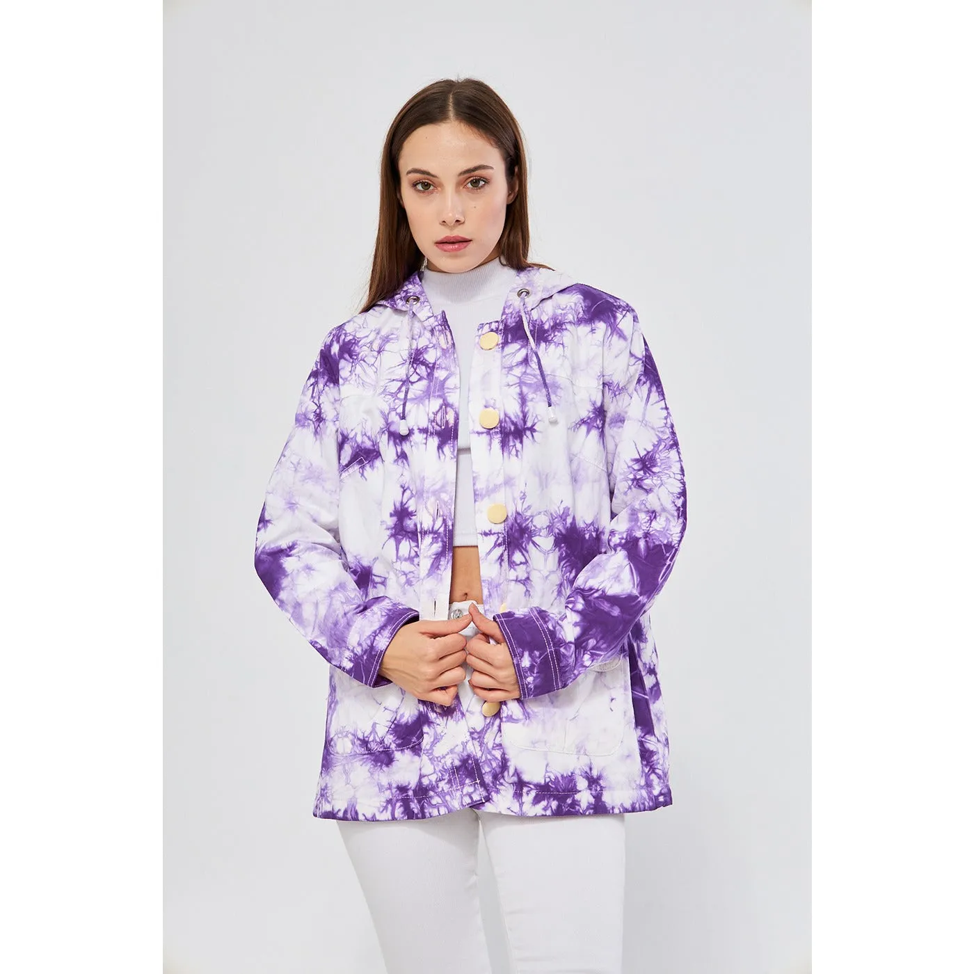 Lilac Tie Dye Button Down Hoodie