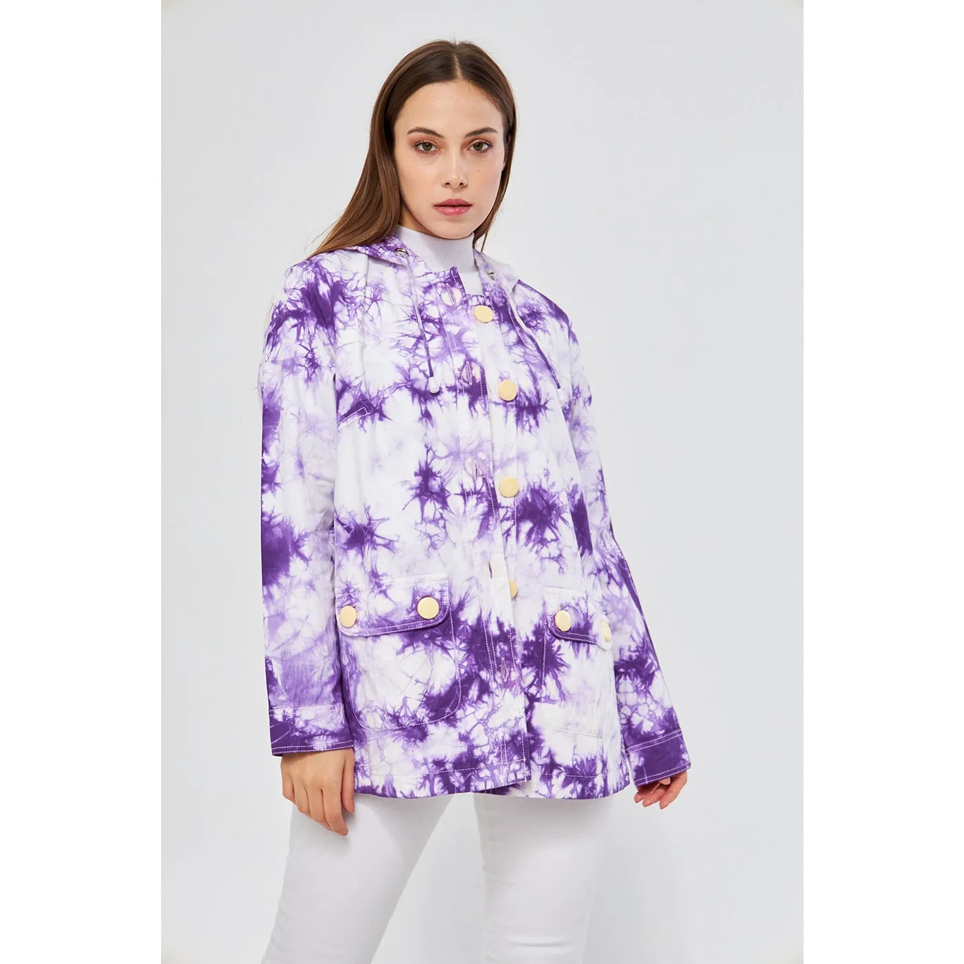 Lilac Tie Dye Button Down Hoodie