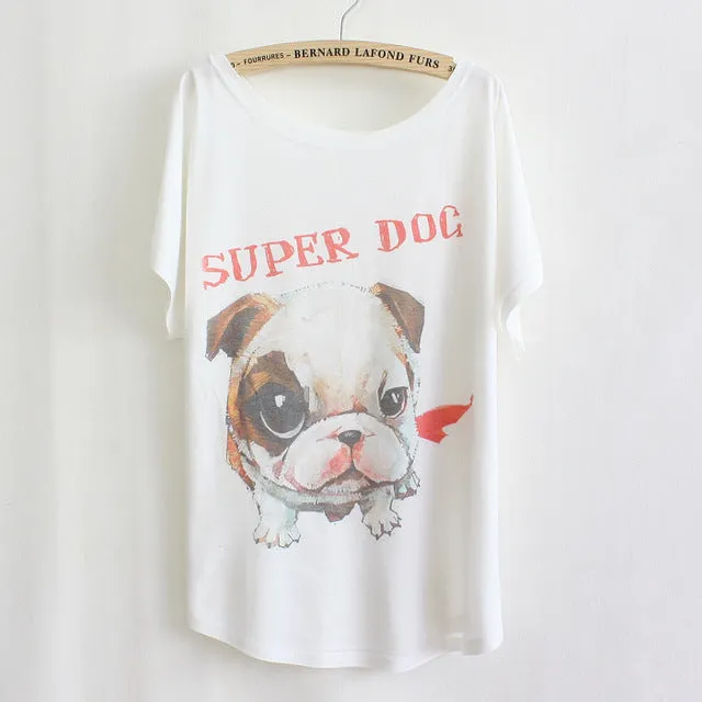 [Magic] New 2016 summer T shirt women style thin plus size loose batwing sleeve women's T-shirt  cat kiss Fish print Top Tees