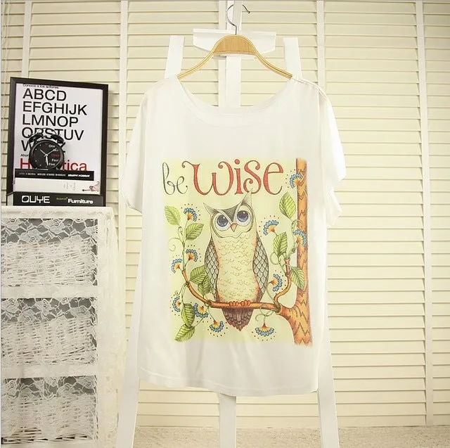 [Magic] New 2016 summer T shirt women style thin plus size loose batwing sleeve women's T-shirt  cat kiss Fish print Top Tees