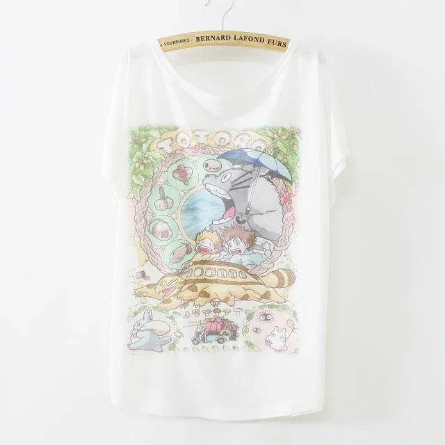 [Magic] New 2016 summer T shirt women style thin plus size loose batwing sleeve women's T-shirt  cat kiss Fish print Top Tees