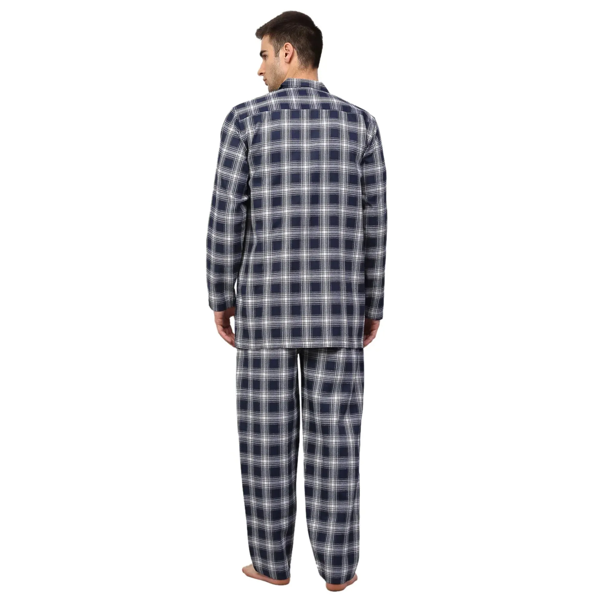 Men'S Navy Blue Checked Night Suits