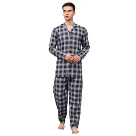 Men'S Navy Blue Checked Night Suits