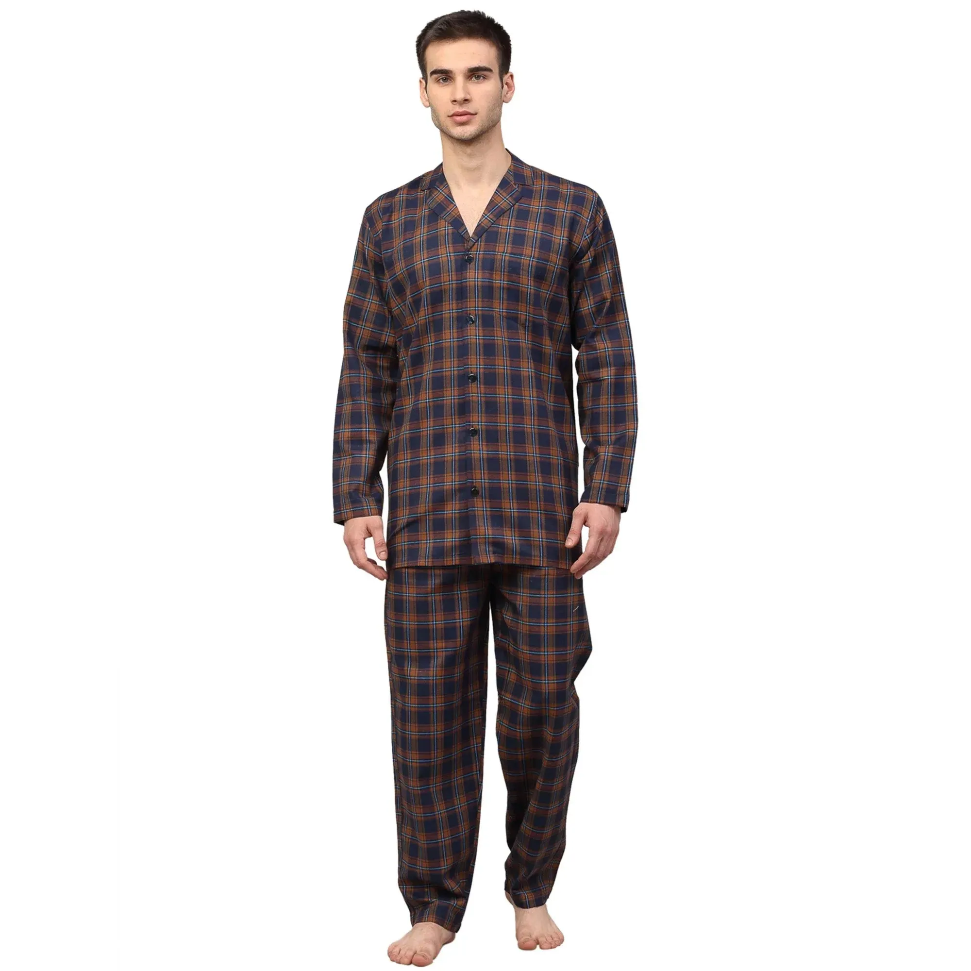 Men'S Orange Checked Night Suits