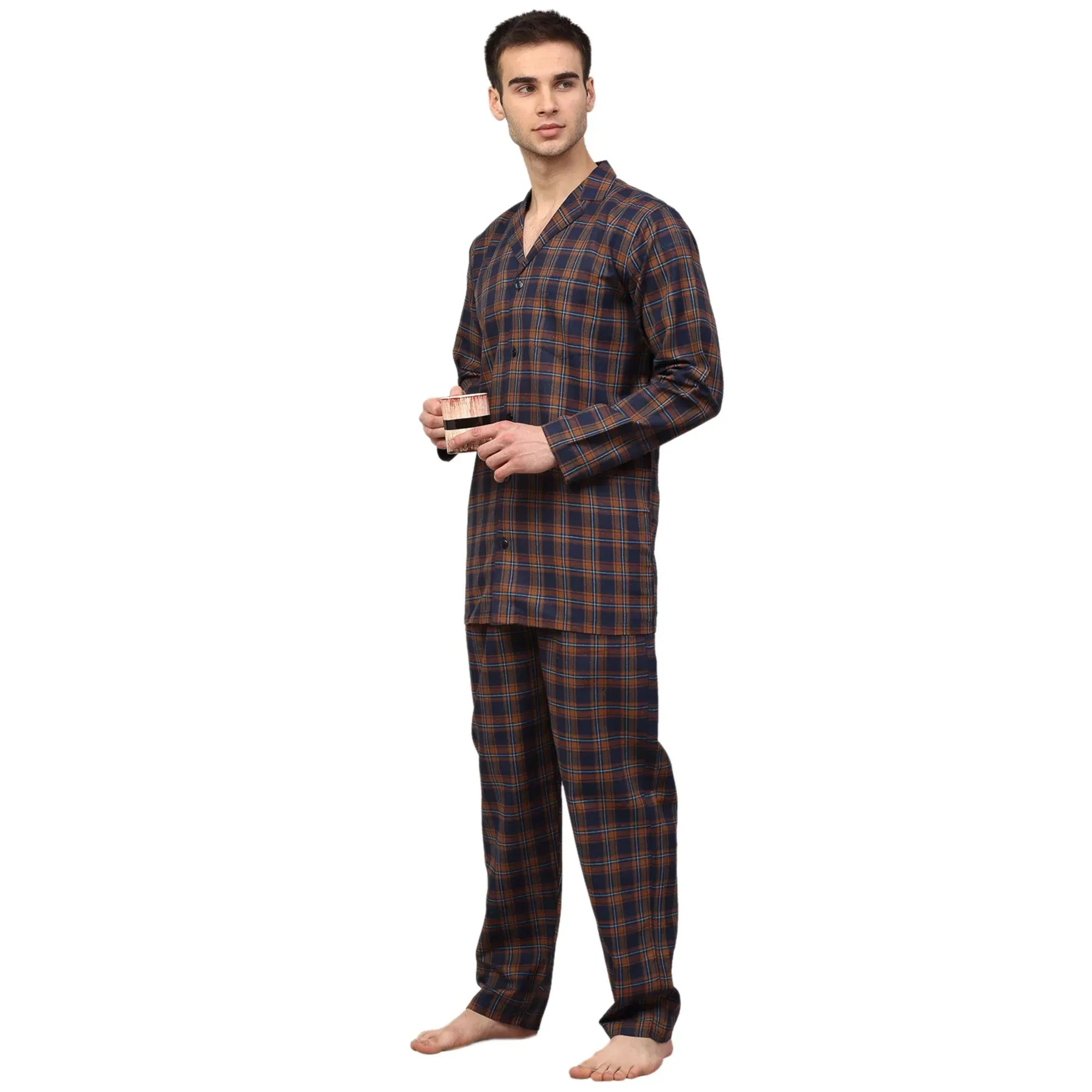 Men'S Orange Checked Night Suits