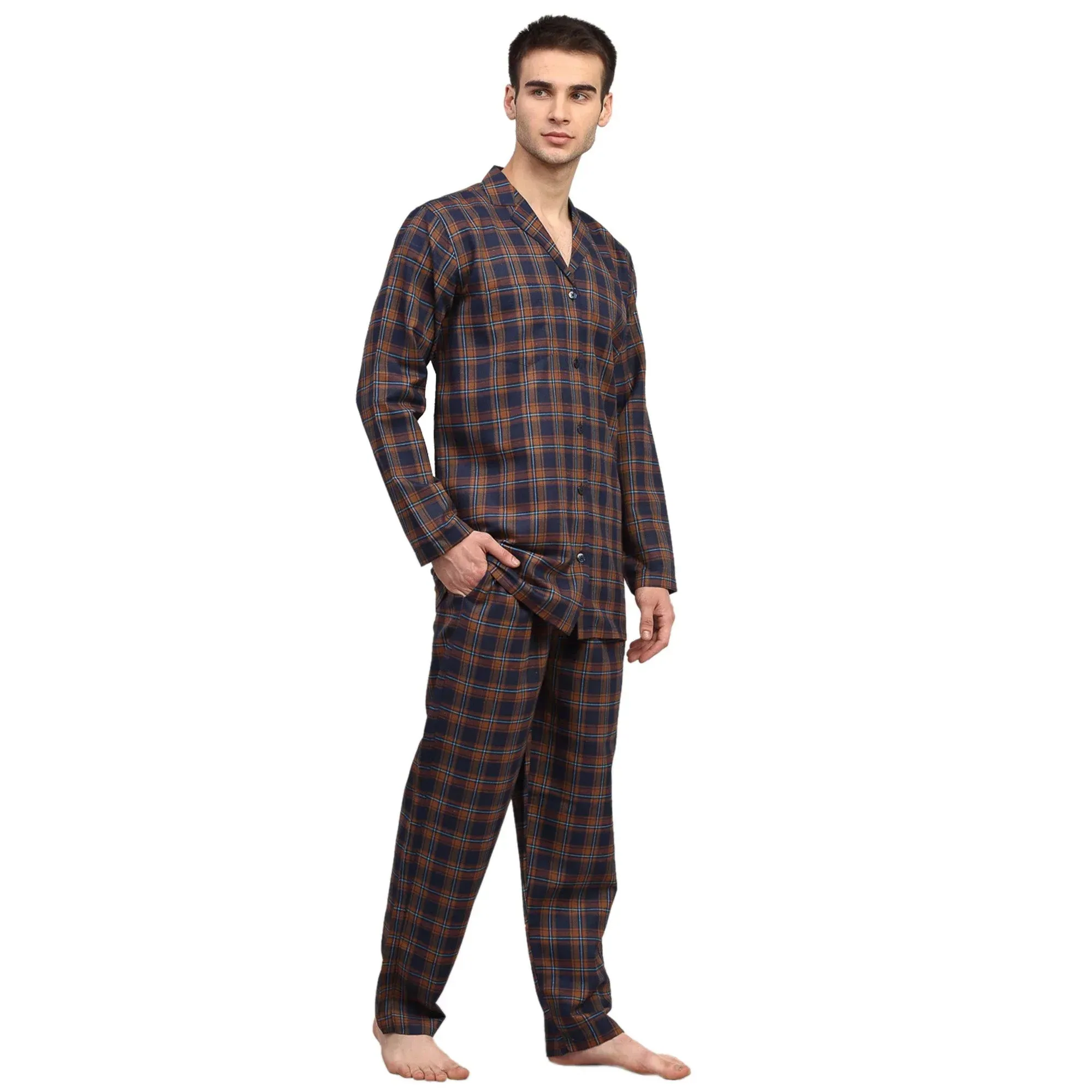 Men'S Orange Checked Night Suits