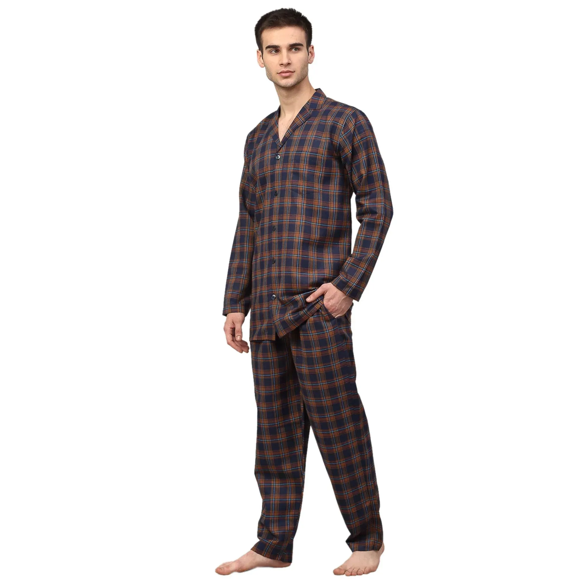 Men'S Orange Checked Night Suits