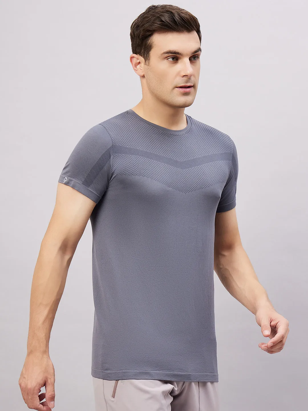 Men's Round Neck Half Sleeves Seamless T-Shirt - Lightgreen