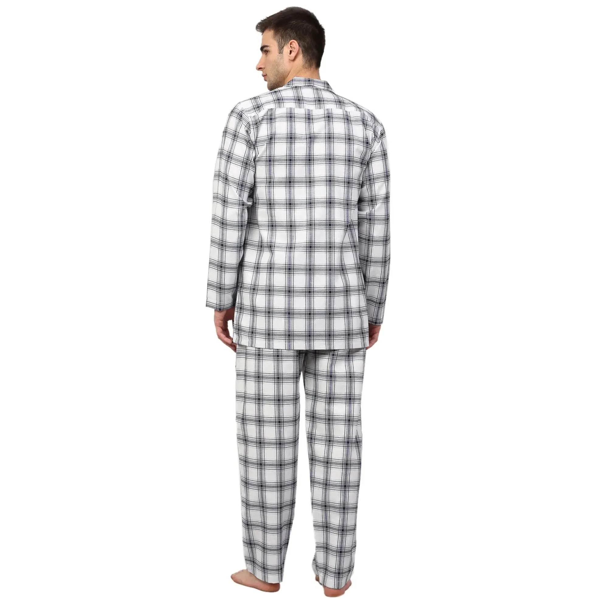 Men'S White Checked Night Suits