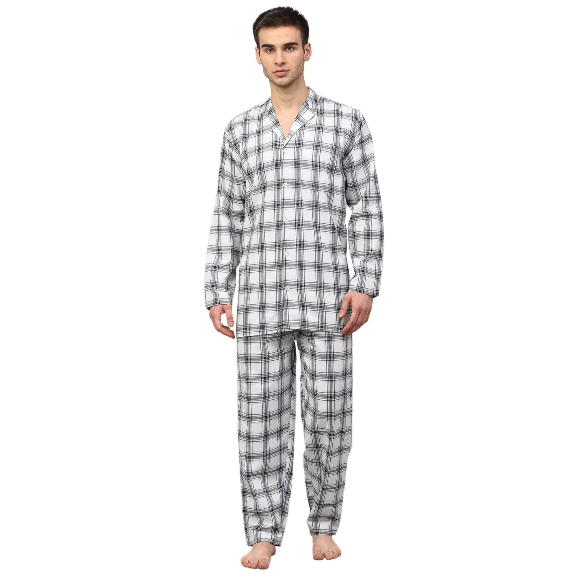 Men'S White Checked Night Suits