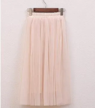 OHRYIYIE Tulle Skirts Women 2017 Summer Casual High Waist Long Skirt Elastic Waist Sun Fluffy Tutu Skirt Jupe Longue Femme S1003