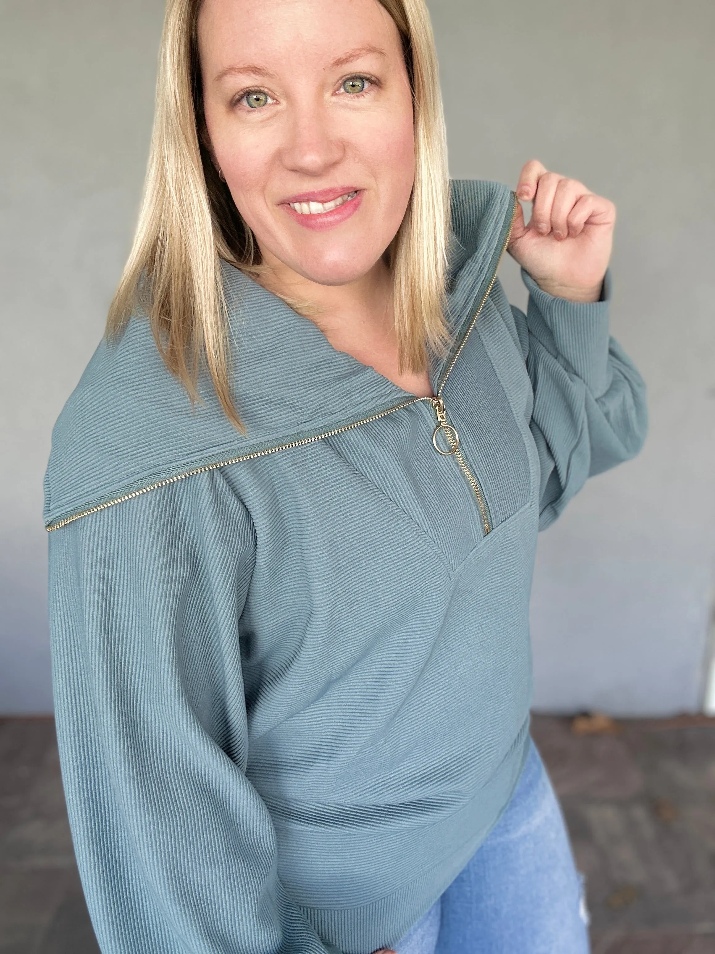 Oversized Half Zip Pullover - Steel Blue