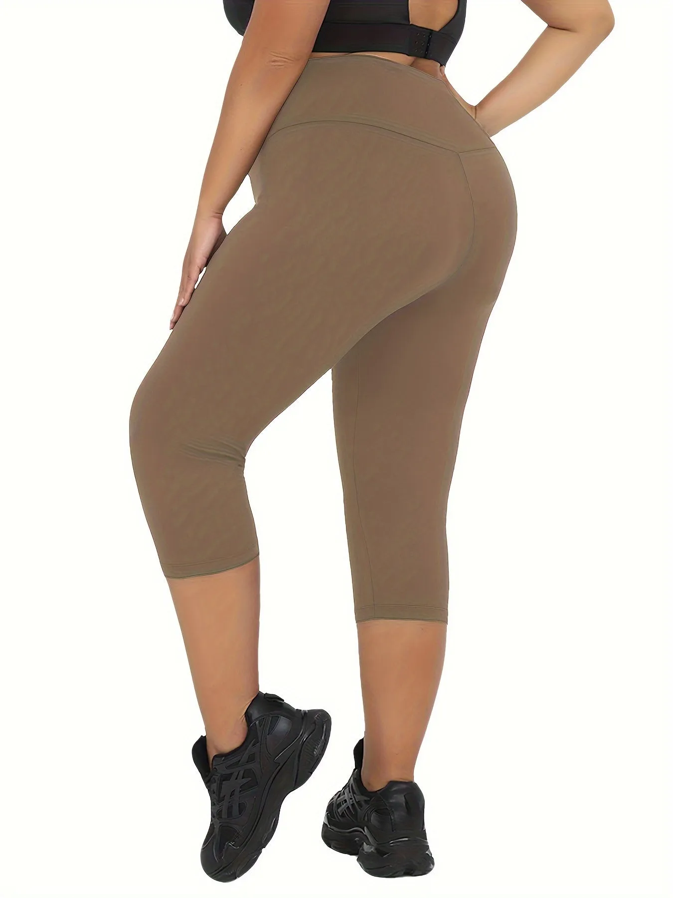 Plus Size High-Rise Tummy Control Capri Pants for Women's Workout & Running