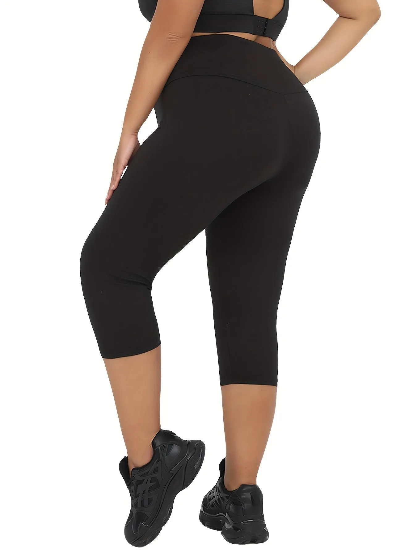 Plus Size High-Rise Tummy Control Capri Pants for Women's Workout & Running