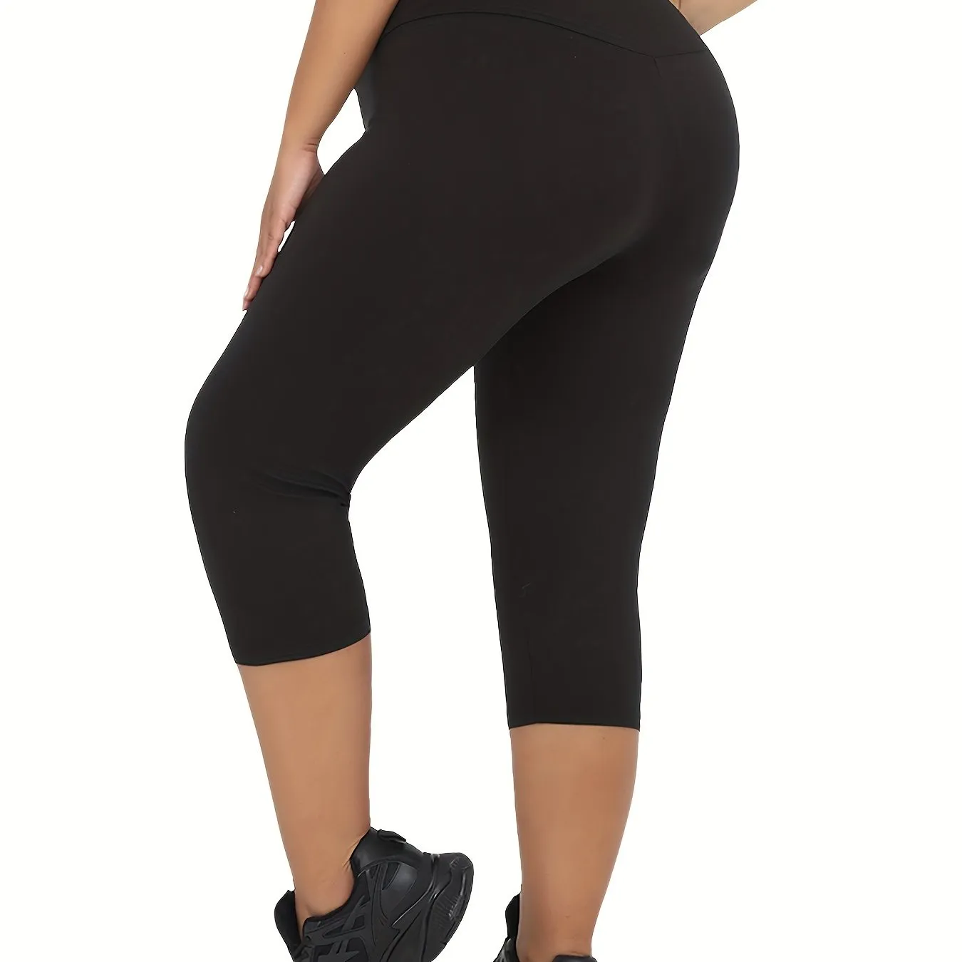 Plus Size High-Rise Tummy Control Capri Pants for Women's Workout & Running