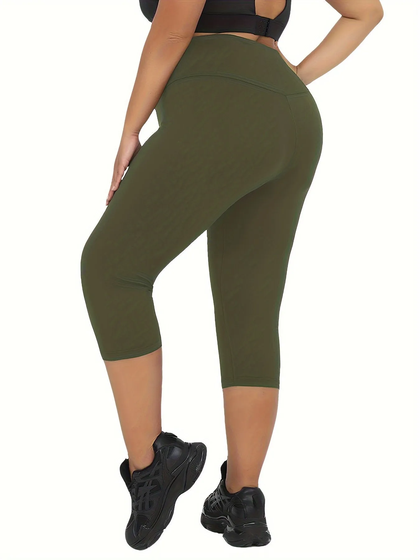 Plus Size High-Rise Tummy Control Capri Pants for Women's Workout & Running