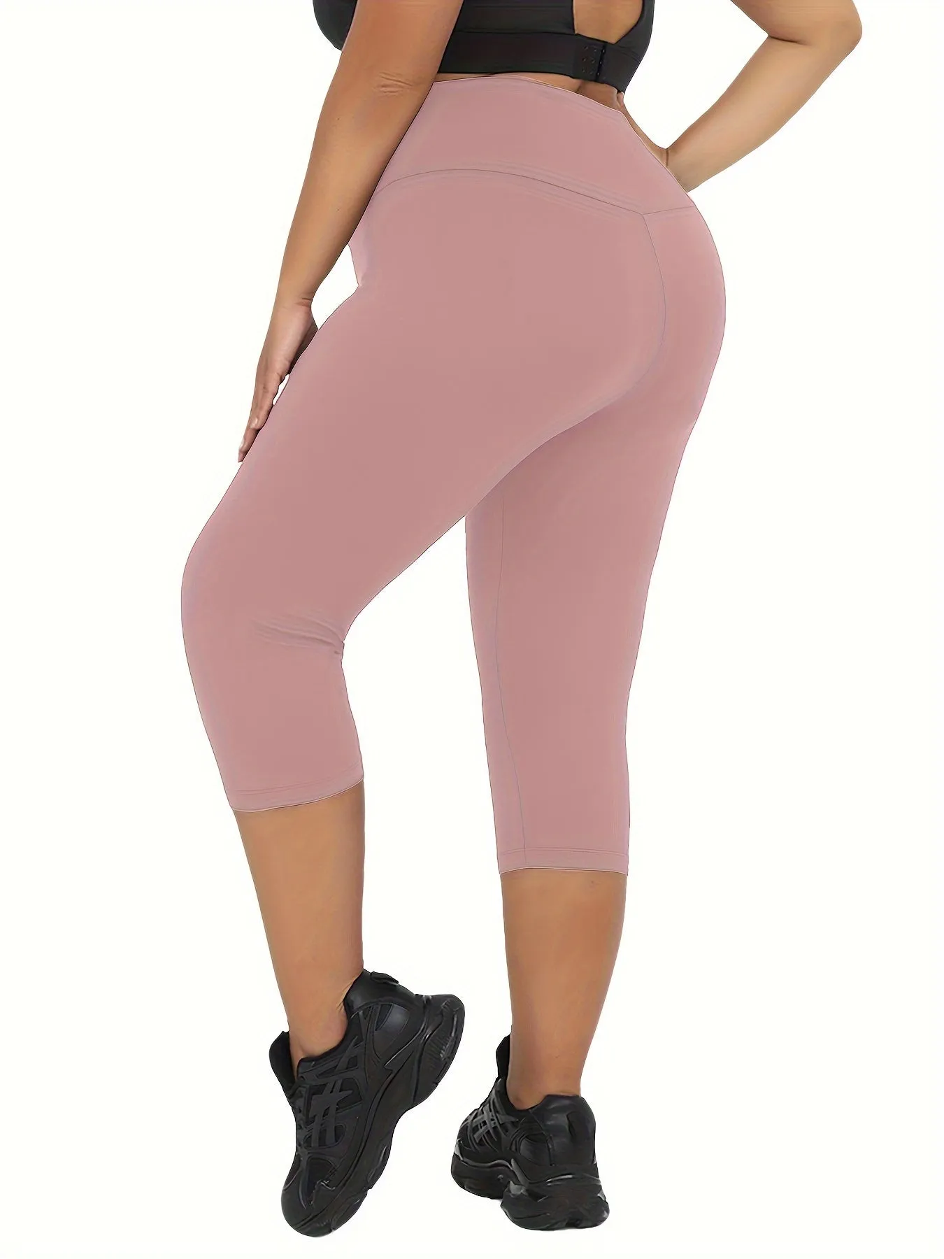 Plus Size High-Rise Tummy Control Capri Pants for Women's Workout & Running