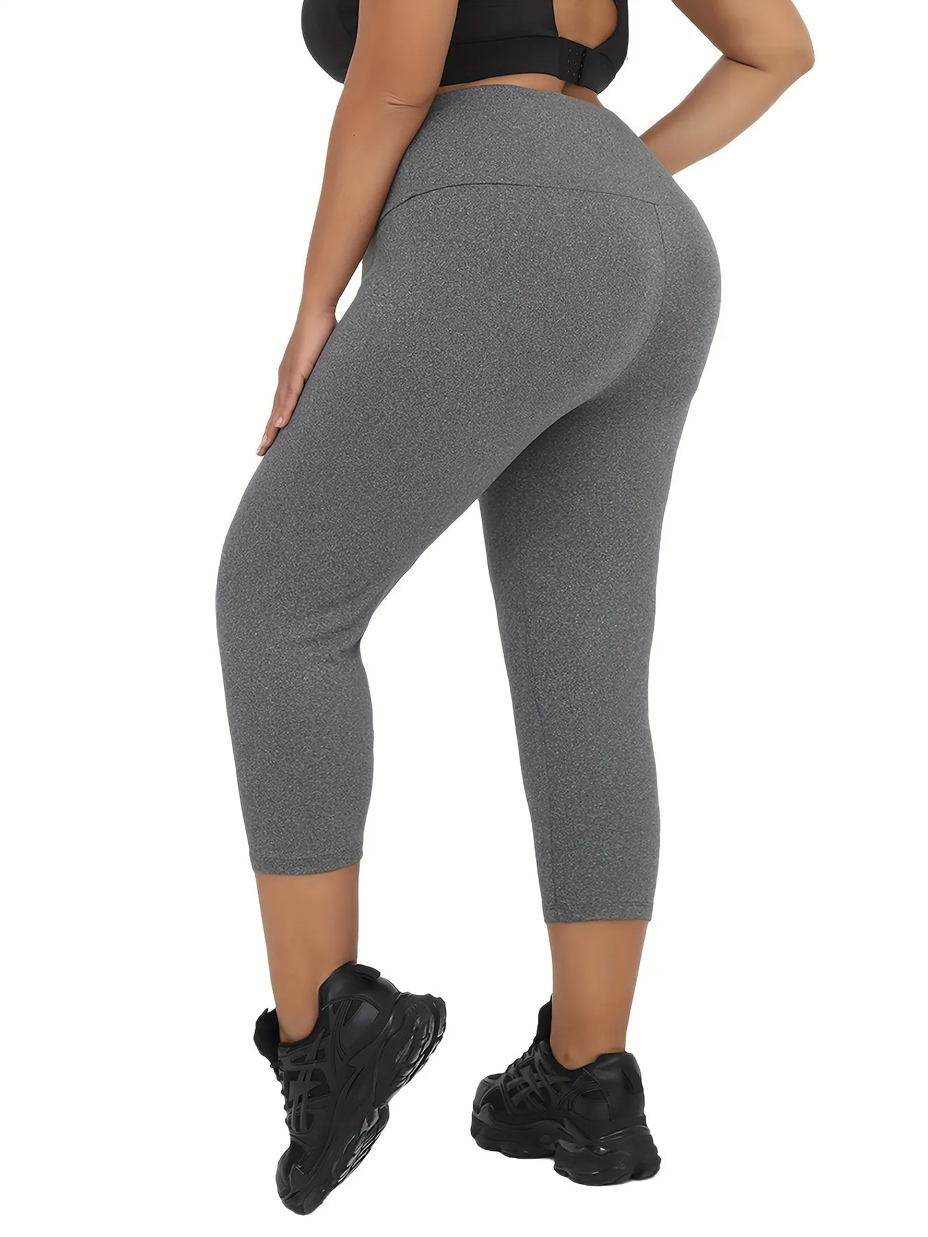 Plus Size High-Rise Tummy Control Capri Pants for Women's Workout & Running