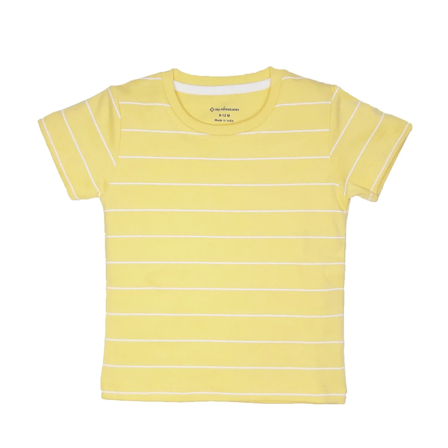 Round Neck T-Shirt - Stripes - Yellow / White / Grey - 3 Pc Pack