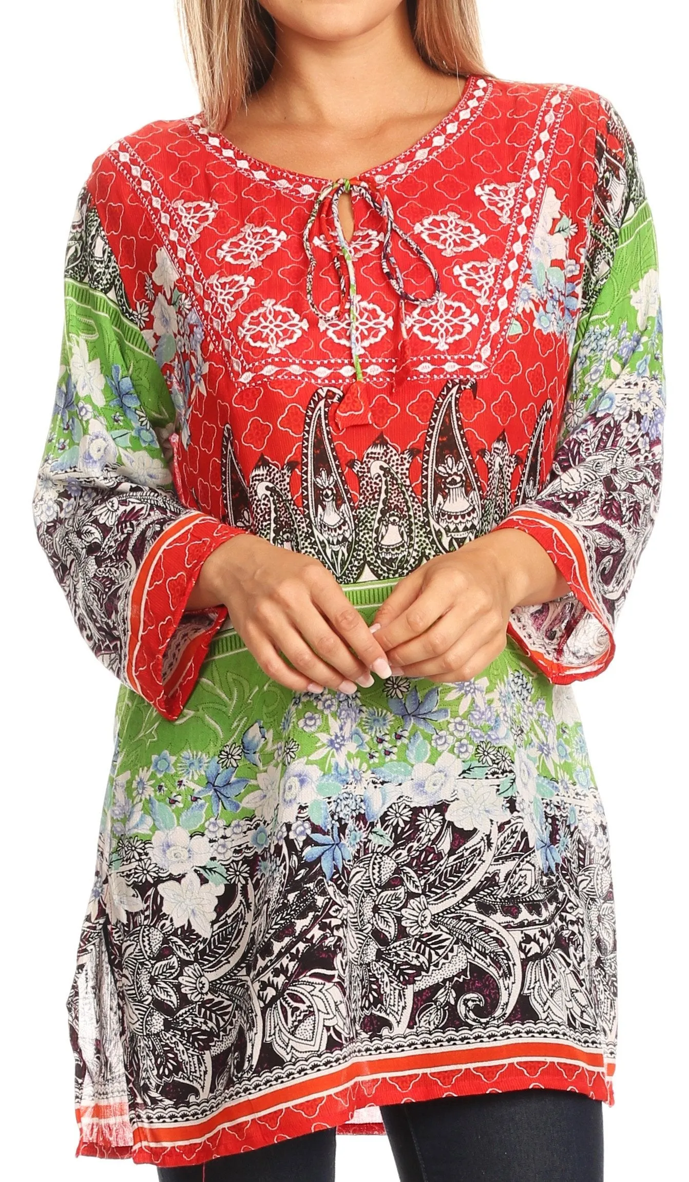 Sakkas Caterina Boho Lightweight Casual Embroidered Floral Tunic  / Blouse Top