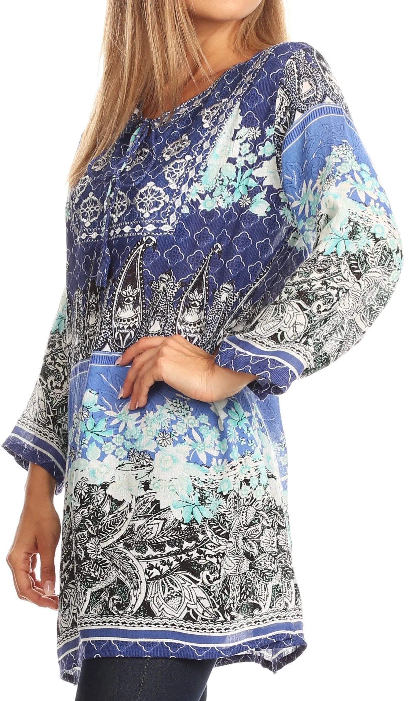 Sakkas Caterina Boho Lightweight Casual Embroidered Floral Tunic  / Blouse Top