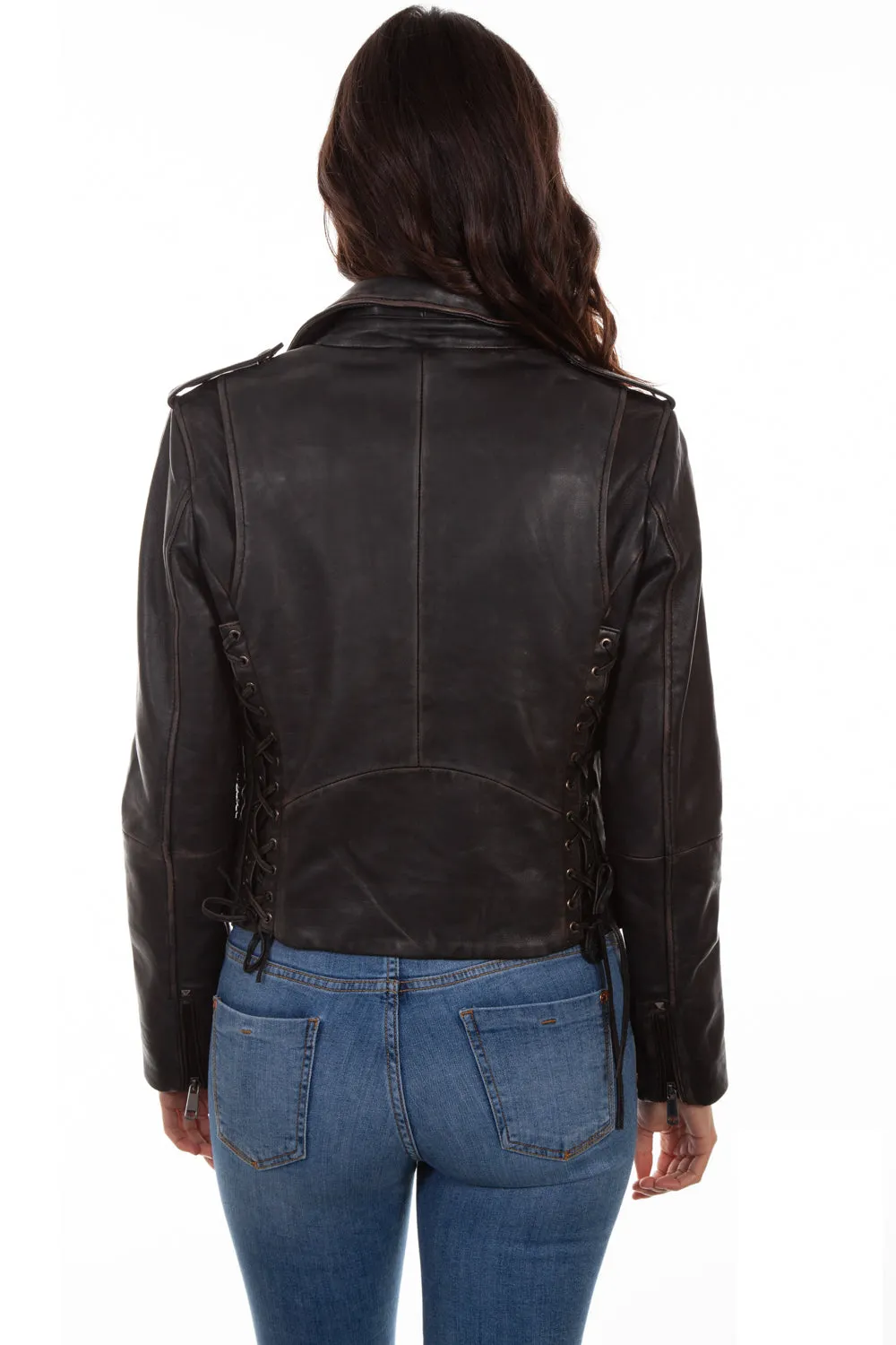 Scully Womens Black Lamb Leather Motorcycle Studded Jacket M