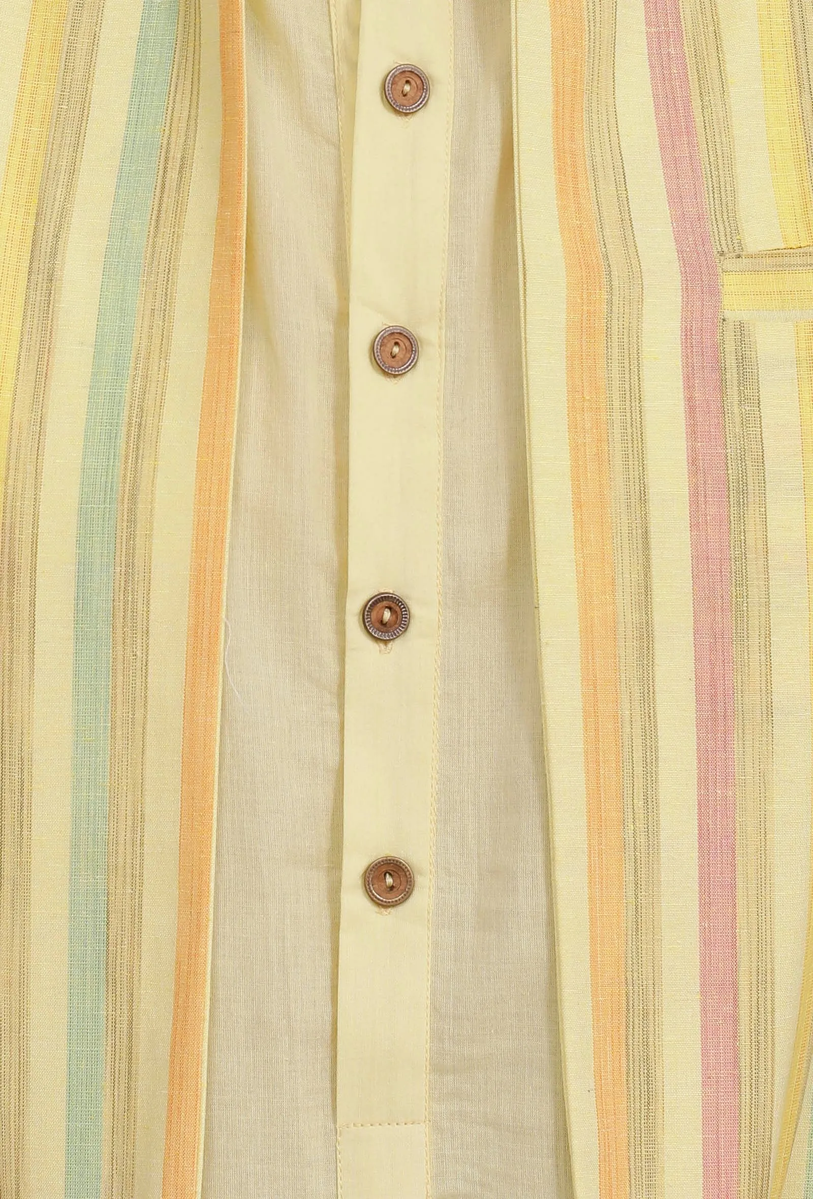 Set of 3:Yellow Stripe Nehru Jacket With Yellow Cotton Kurta and Pajama