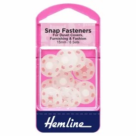 Sew-On Snap Fasteners - 15mm White Plastic (Pack of 6)