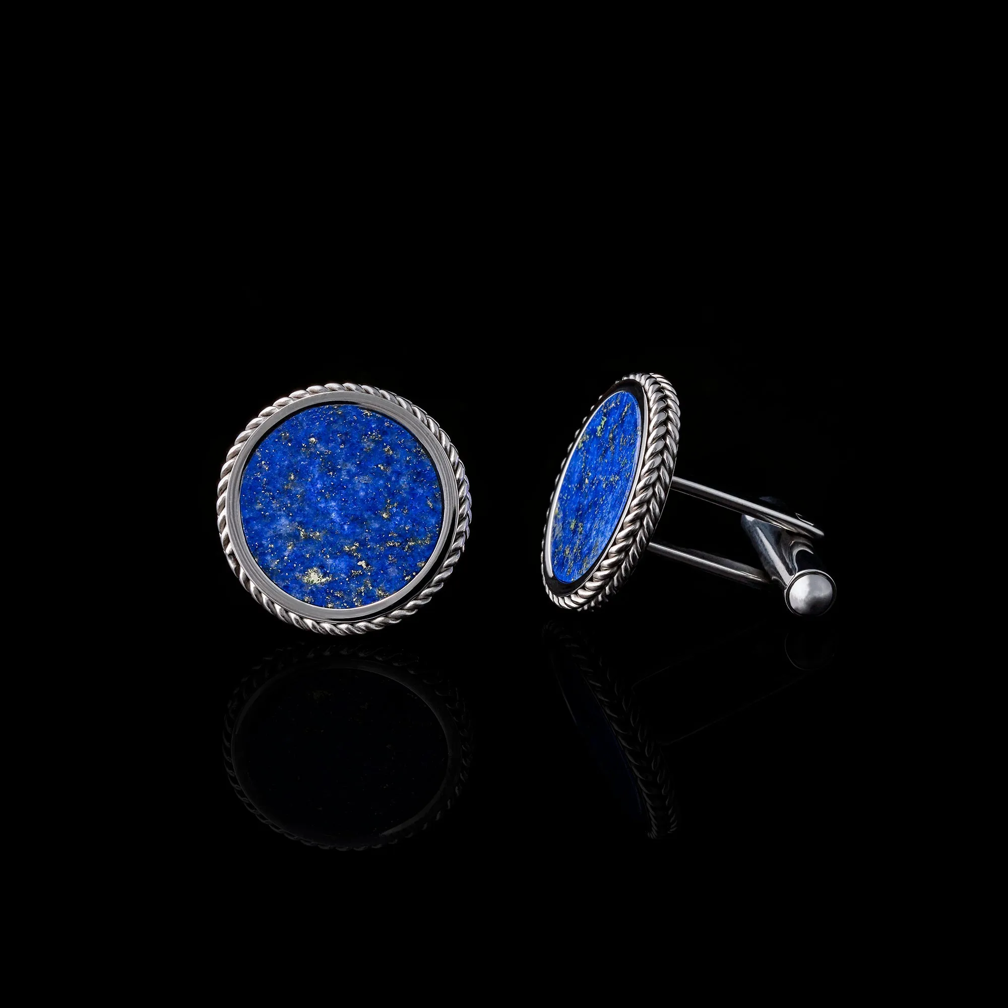 Silver Lapis Lazuli Leaf Cufflinks