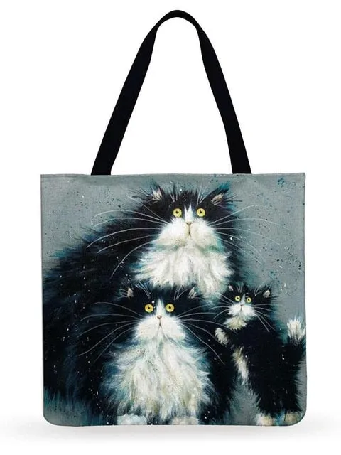 Trendy Cat Printed Casual Tote Handbag