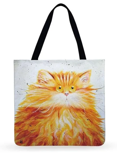 Trendy Cat Printed Casual Tote Handbag