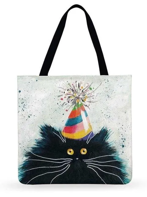 Trendy Cat Printed Casual Tote Handbag