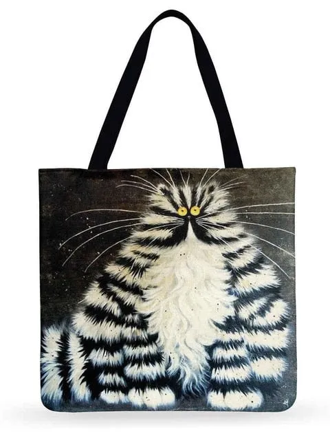 Trendy Cat Printed Casual Tote Handbag