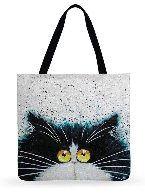 Trendy Cat Printed Casual Tote Handbag