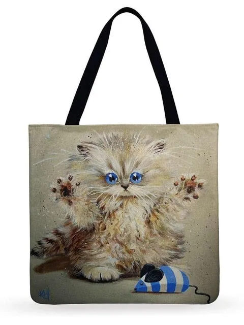 Trendy Cat Printed Casual Tote Handbag