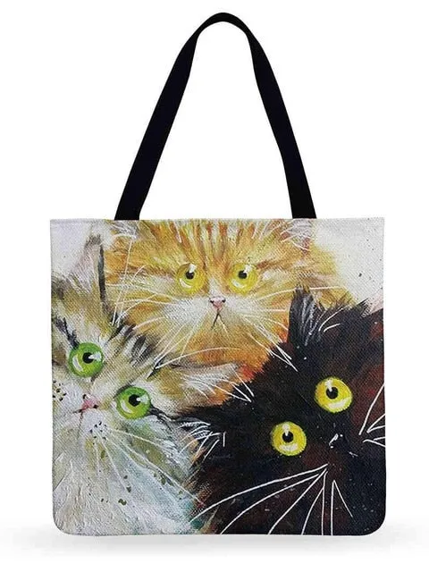 Trendy Cat Printed Casual Tote Handbag