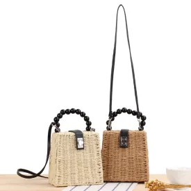 Trendy Wooden Bead Metal Lock Handbag