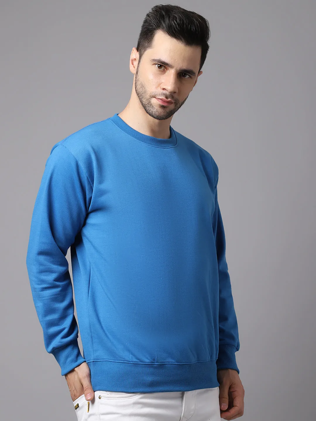 Vimal Jonney Fleece Round Neck Blue Sweatshirt for Men