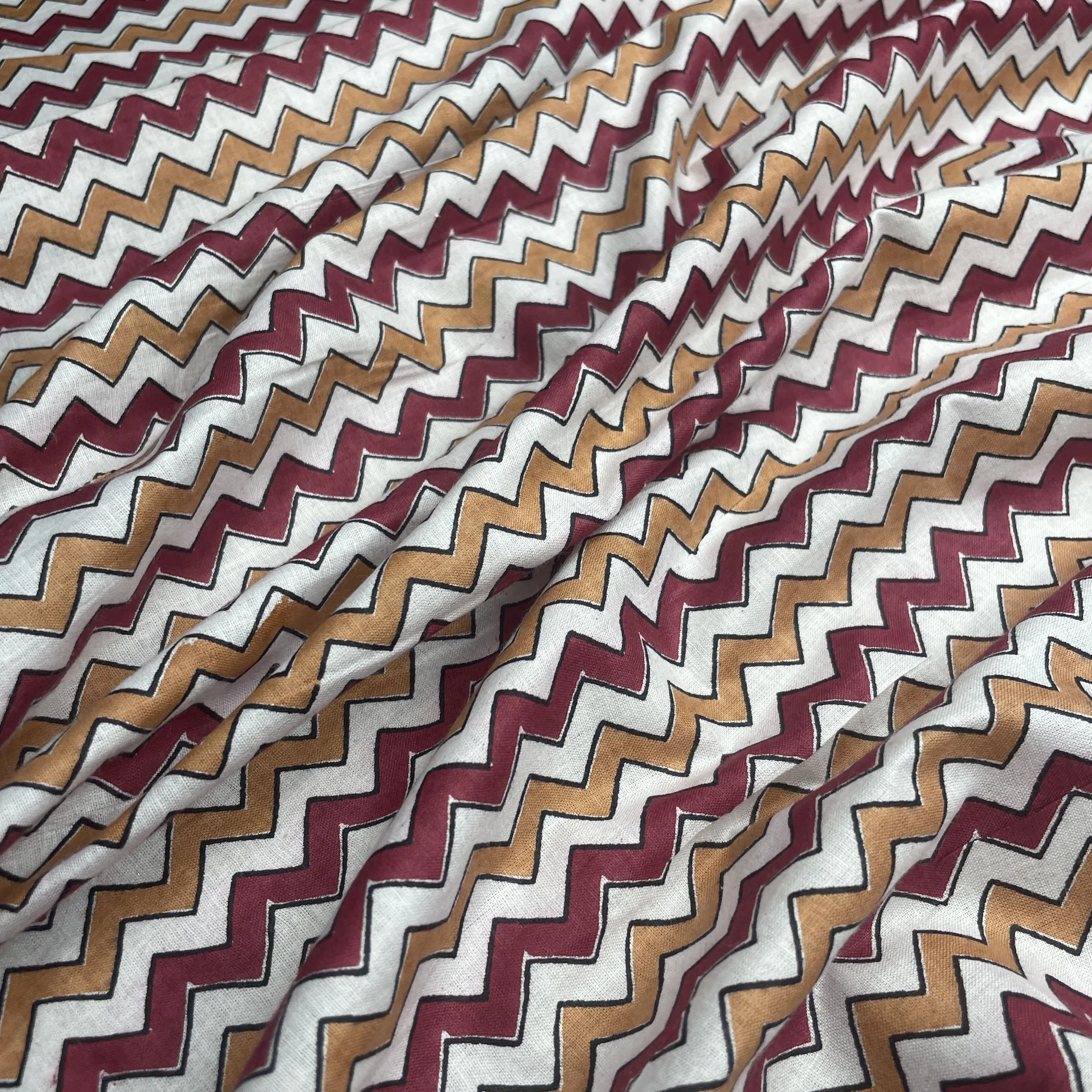 White Red Chevron Print Cotton Fabric