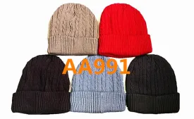 Winter Ribbed Cable Knitted Hat Beanies Skull Cap Fur Lining H627