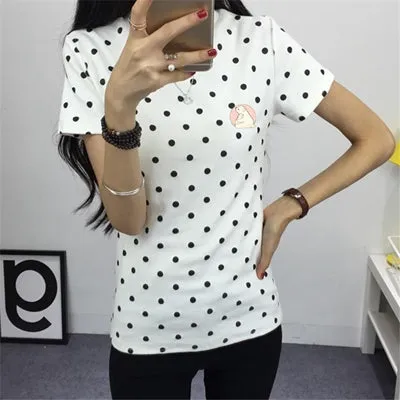 Women Top Summer New Fashion Female T-shirt Korean Sweet Cartoon Cat Printed Ladies Short Sleeve Tops Plus Size M-4XL