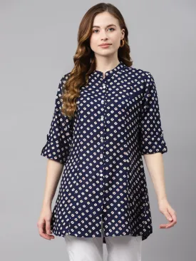 Women'S Blue Bandhani Print Rayon Top