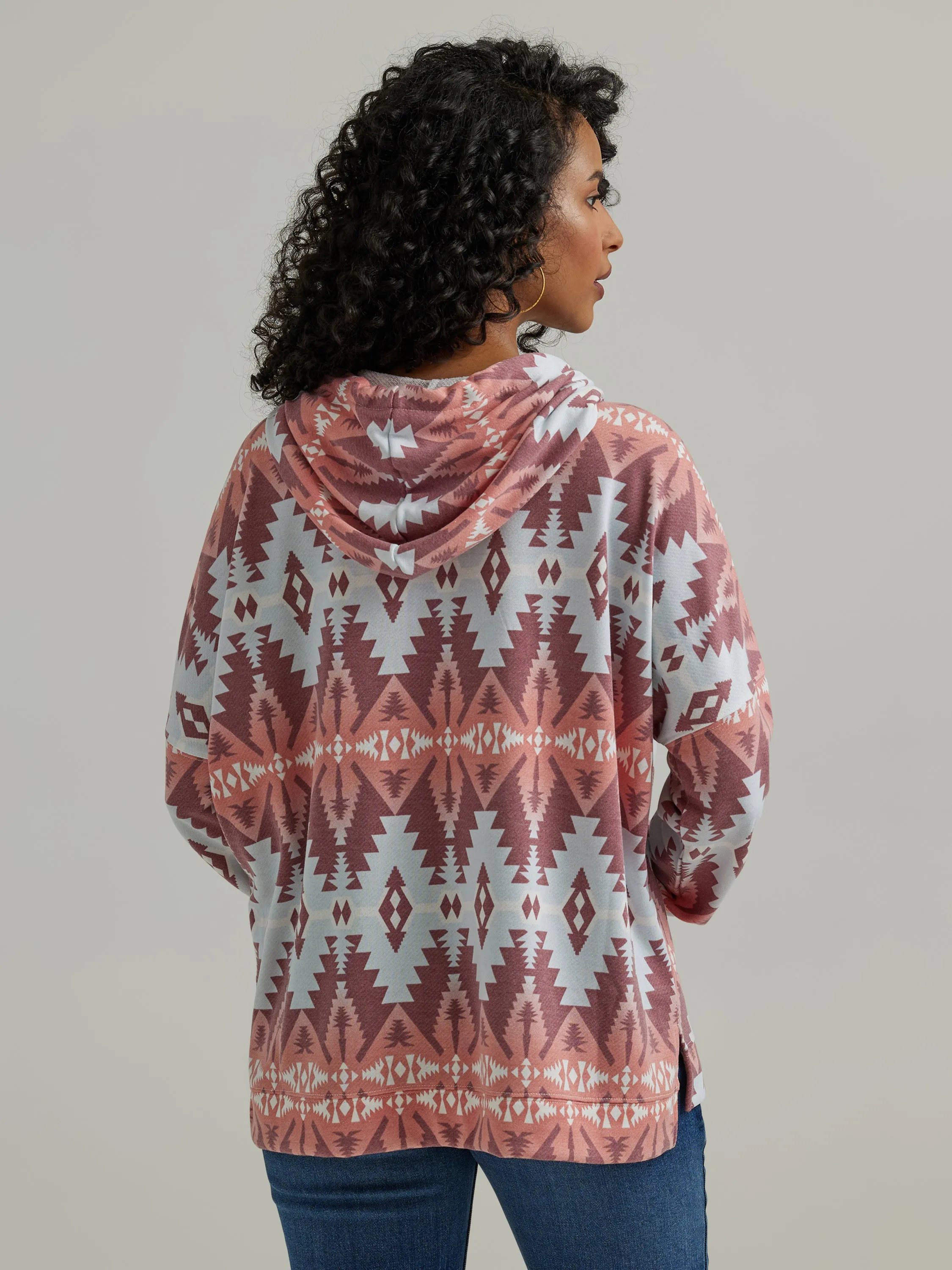 Wrangler Retro Pink/White Aztec Print Pullover Light Weight Hoodie for Women